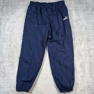 Puma Pants Mens Large Navy Blue Vintage Track Windbreaker Joggers Zipper Cuffs